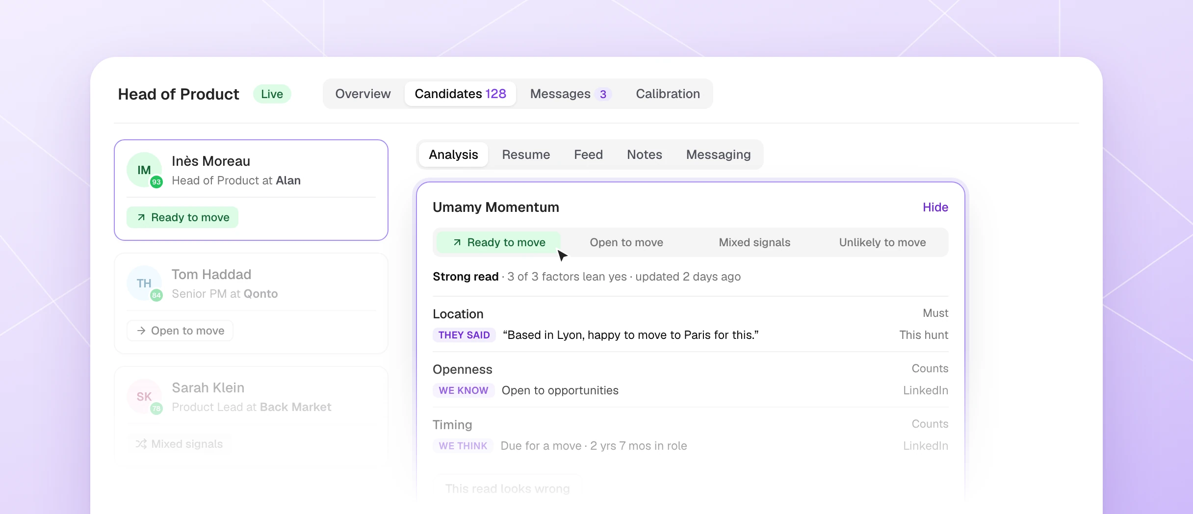 Umamy candidate Momentum read, Ready to move, with the factors and signals behind it